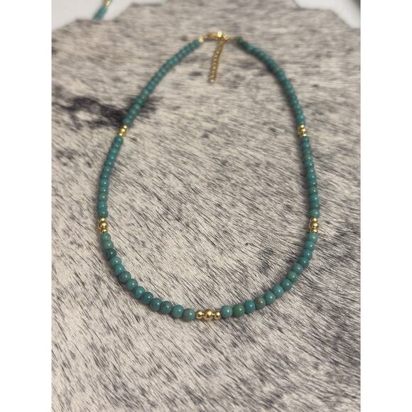 Native Sterling 925 Gold Beaded Navajo Pearl Turquoise Round Necklace 16”-18” - Picture 4 of 11